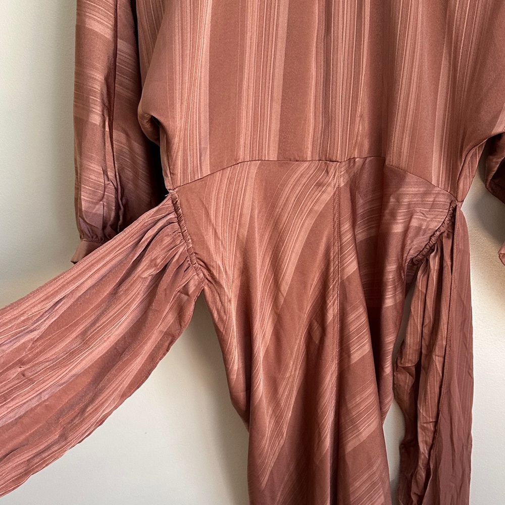 Entro Terracotta/Rust Button-Up Long Sleeve Dress with Tie Back - Picture 10 of 11